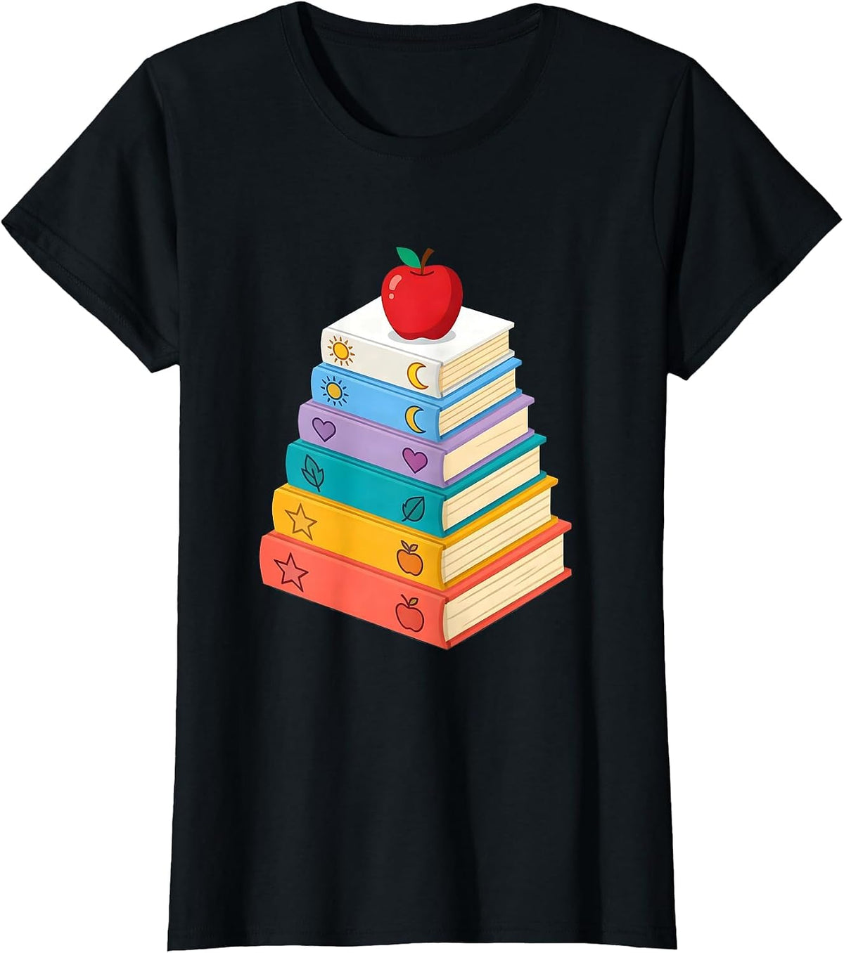 Elementary Teacher Colorful Books Graphic T-Shirt - Black