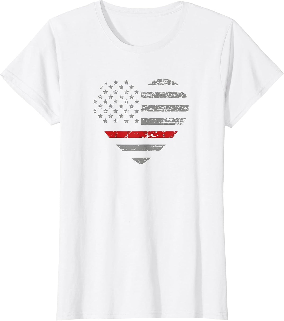 Thin Red Line Heart American Flag T-Shirt T-Shirt - White