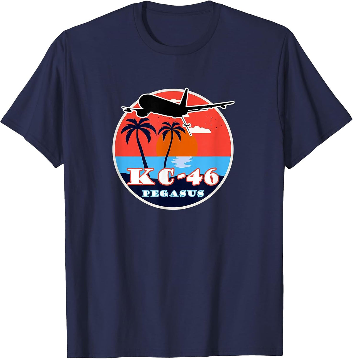 KC-46 Pegasus Vintage Tropical Sunset Air Refueling T-Shirt - Navy Blue
