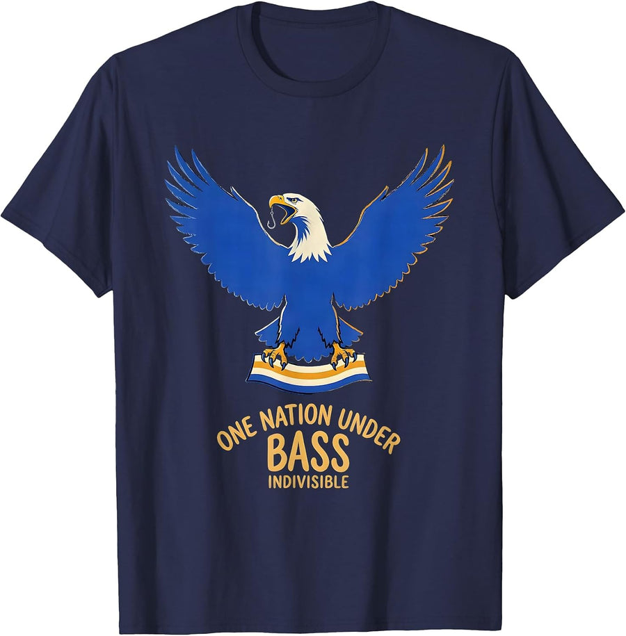 One Nation Under Bass Indivisible Funny Fishing Gift T-Shirt - Navy Blue