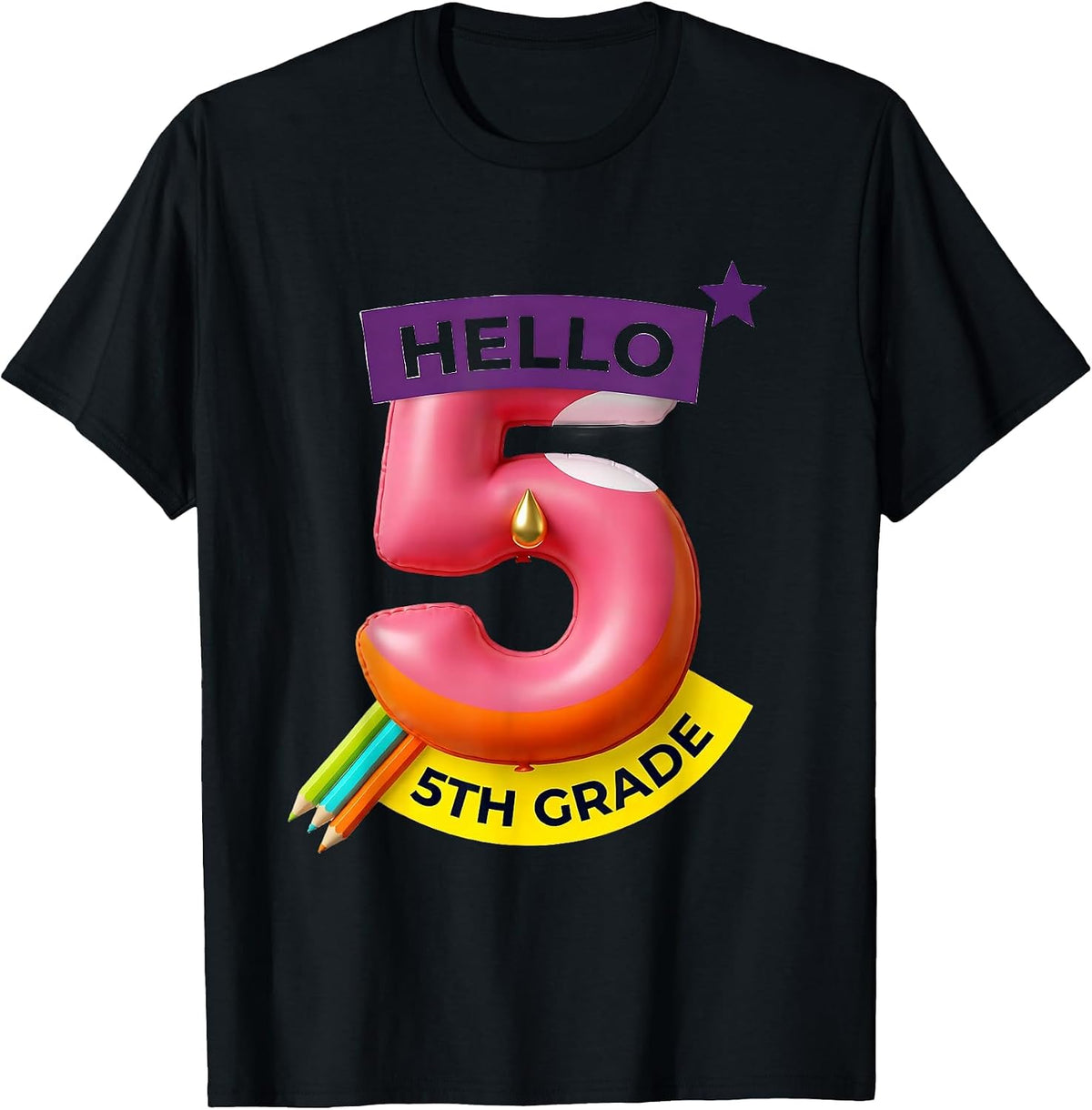 Men's Hello 5th Grade Groovy Back To School First Day of Fifth T-Shirt - Black