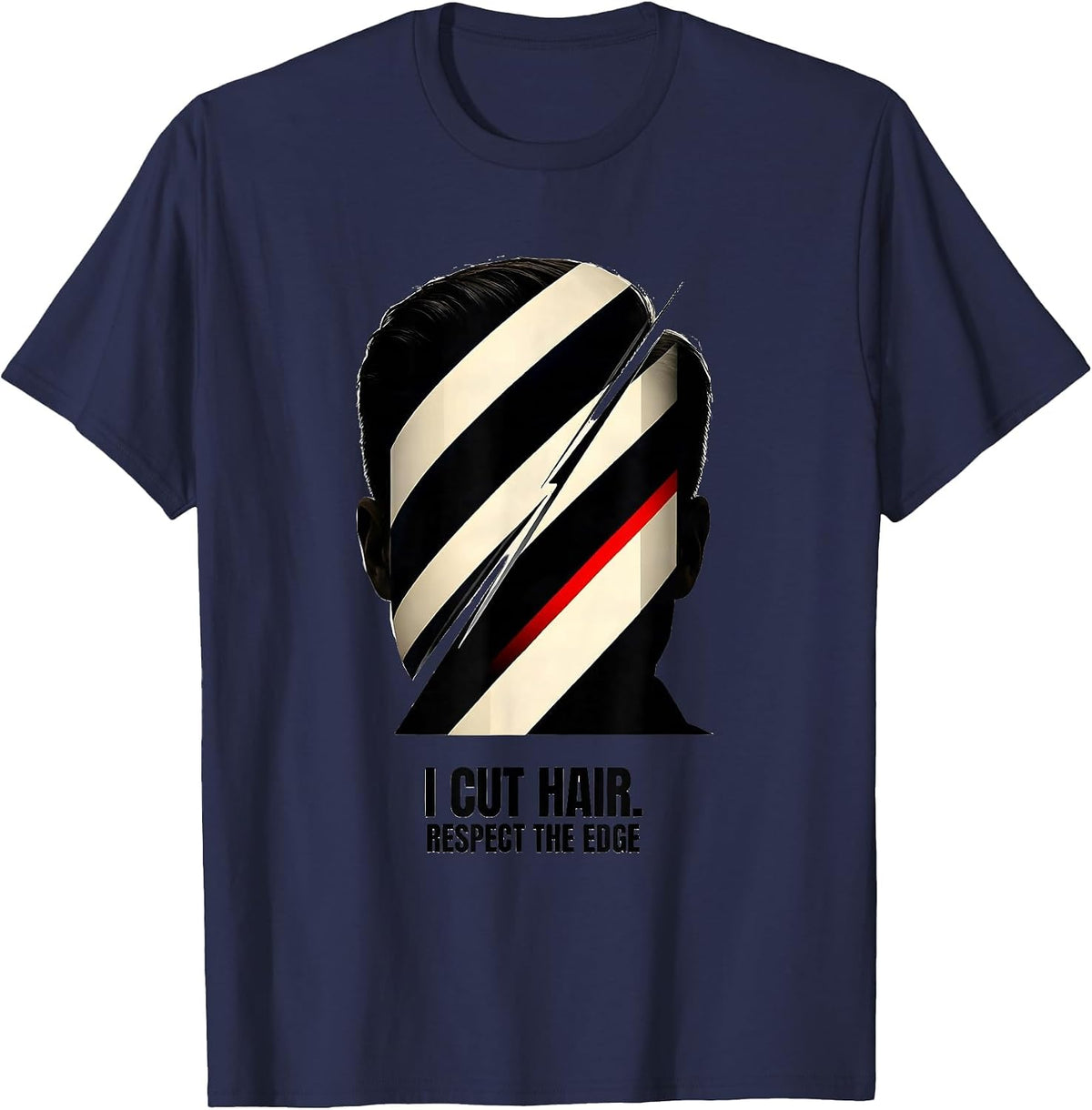Men's I Cut Hair Respect The Edge Funny Barber Hairstylist Gift T-Shirt - Navy Blue