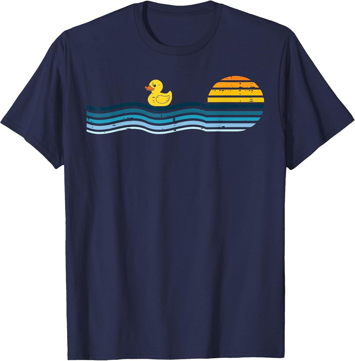 Duck Sunset Retro Waves Vintage Animal Lover Men Women Kids T-Shirt - Navy Blue