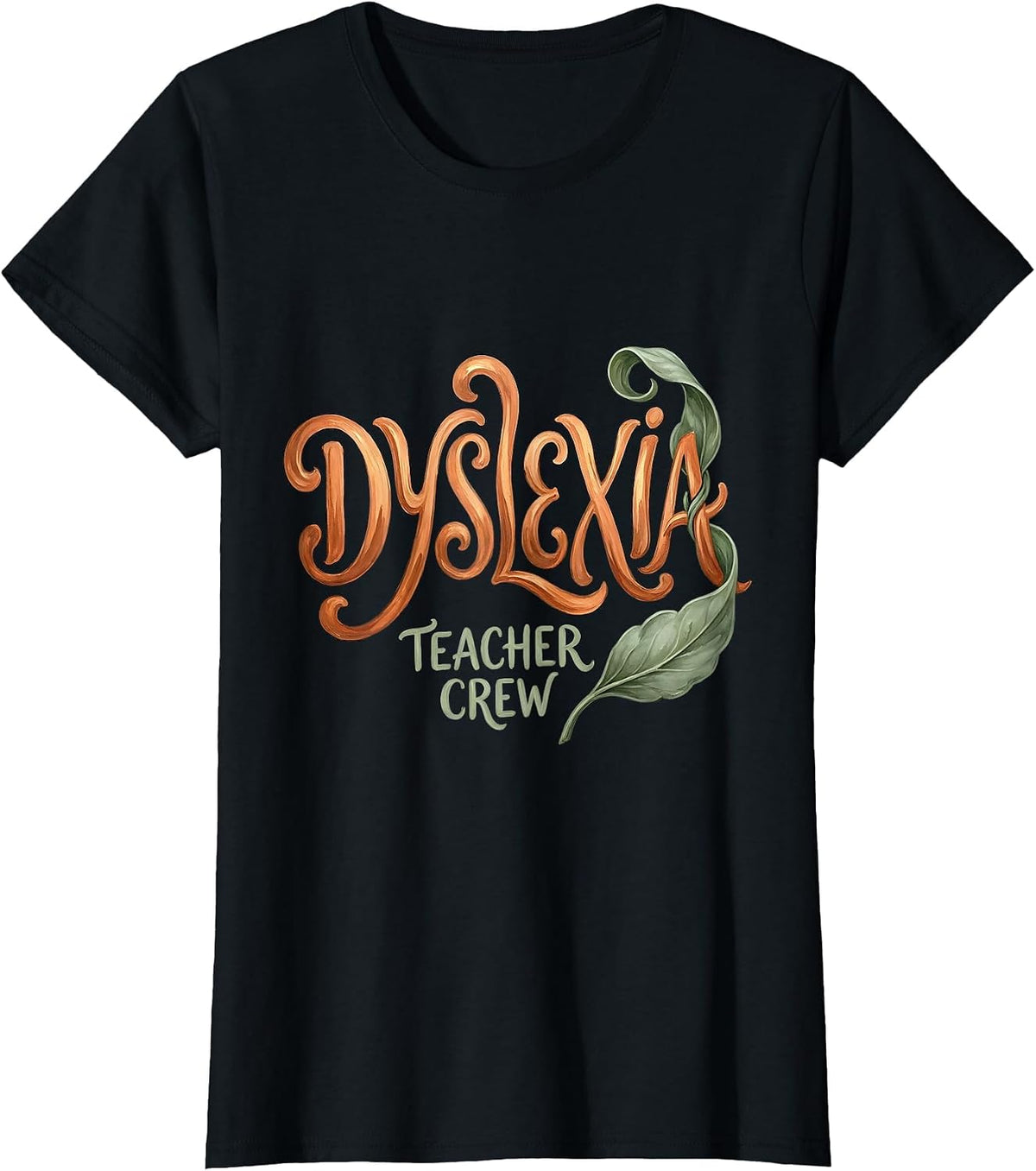 Women's Dyslexia Teacher Crew Boho Typography Dyslexia Awareness T-Shirt - Black