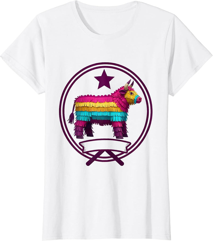 Women's Bull Piñata Festival Paper-Craft Cinco De Mayo Party Costume T-Shirt - White