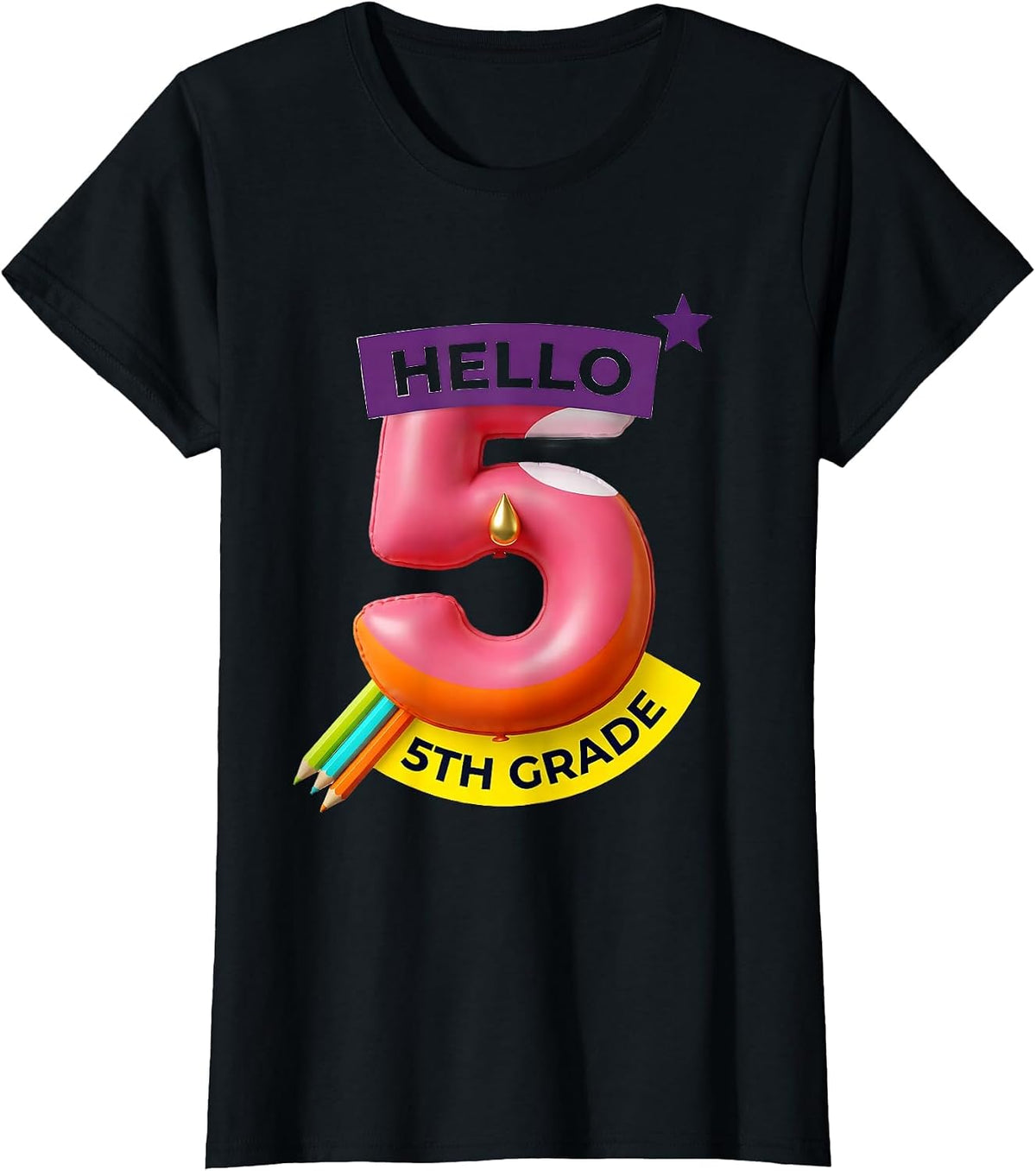 Women's Hello 5th Grade Groovy Back To School First Day of Fifth T-Shirt - Black