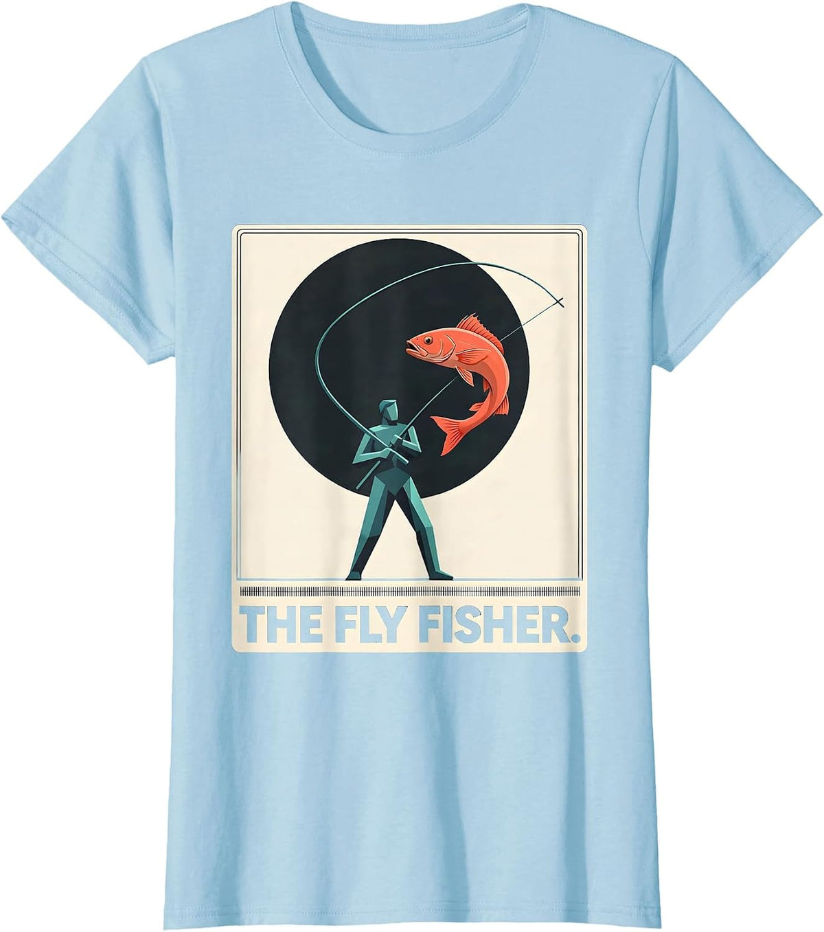 Women's The Fly Fisher Midcentury Modern Tarot Card Fly Fishing T-Shirt - Baby Blue