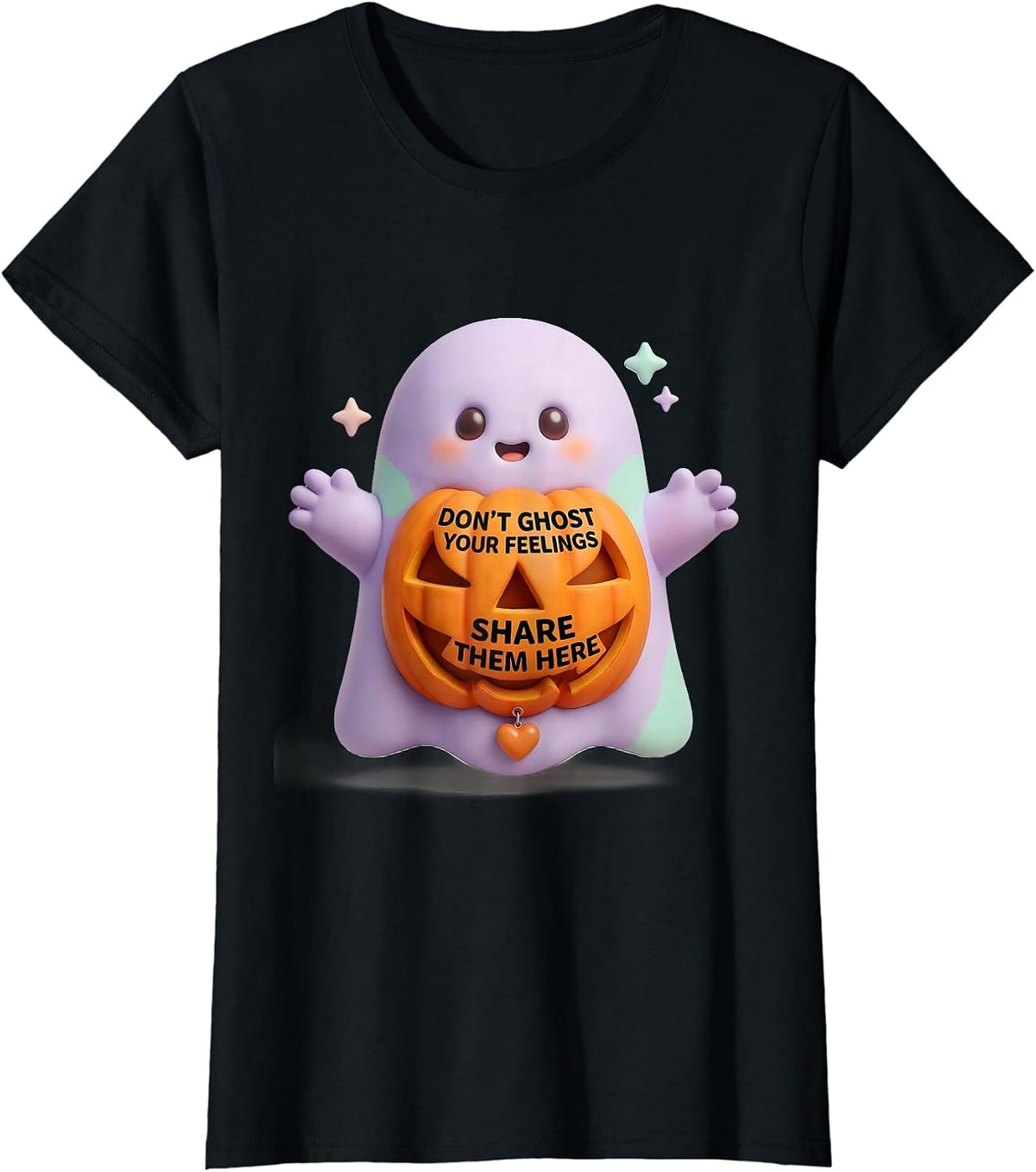 Don't Ghost Your Feelings Share Them Here Cute Kawaii T-Shirt - Black