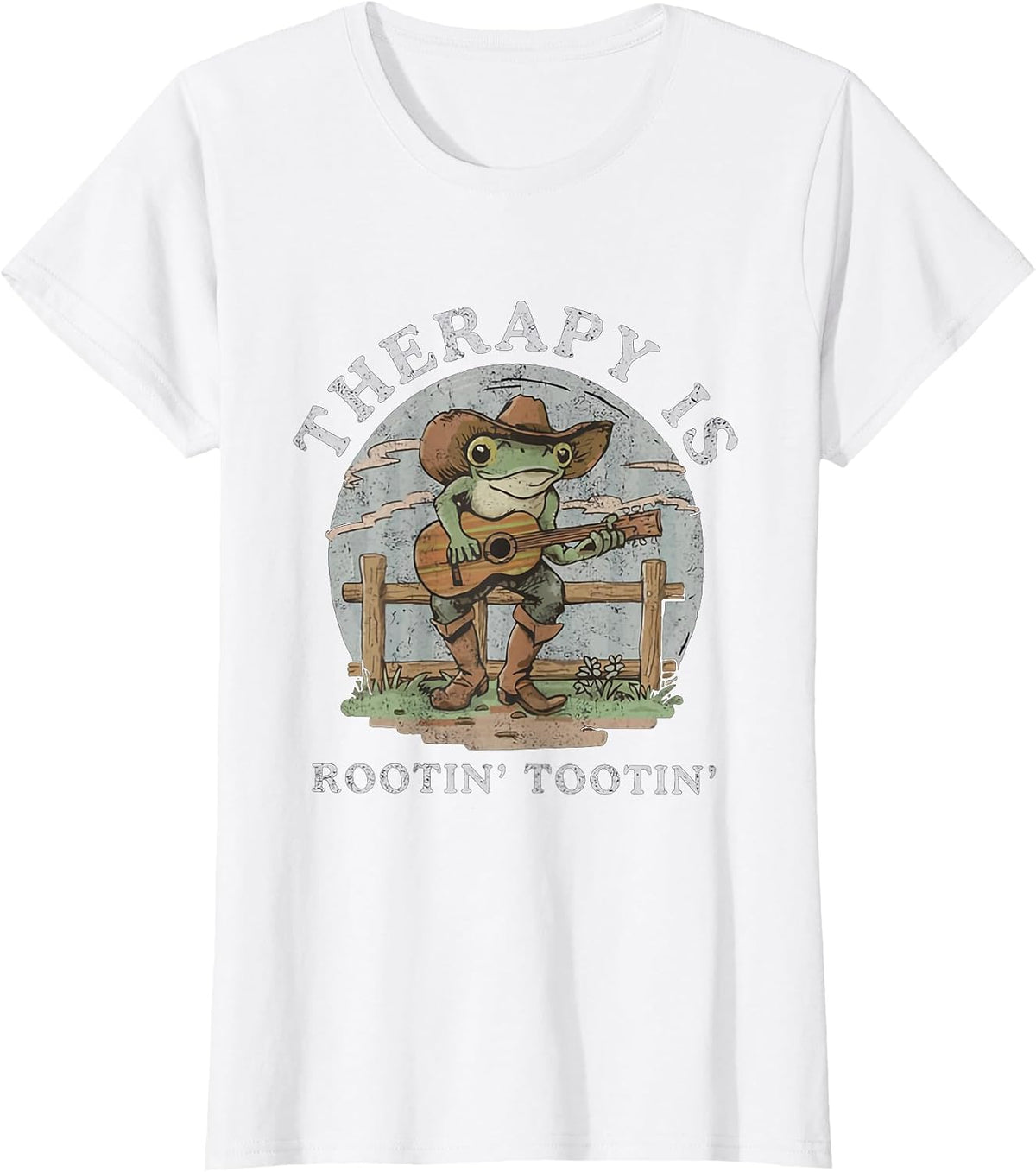 Therapy is Rooting Tooting Vintage Western Behavior Therapy T-Shirt - White