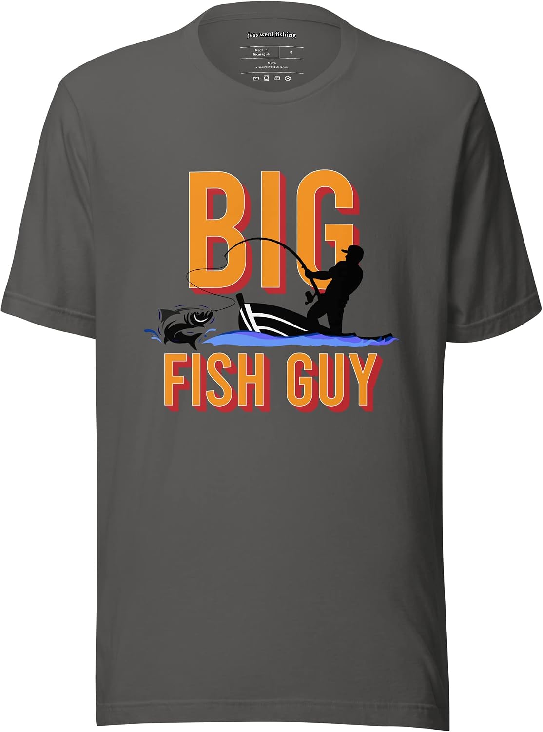 Mens Funny Fishing Shirt - Big Fish Guy™ Logo Classic Fit Short-Sleeve T-Shirt for Men - Asphalt