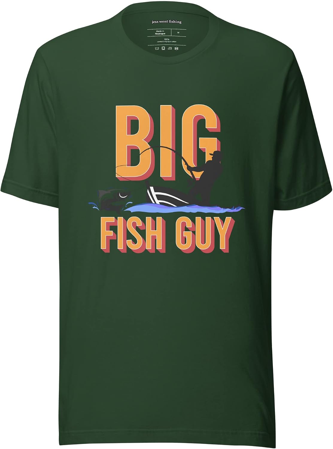 Mens Funny Fishing Shirt - Big Fish Guy™ Logo Classic Fit Short-Sleeve T-Shirt for Men - Forest