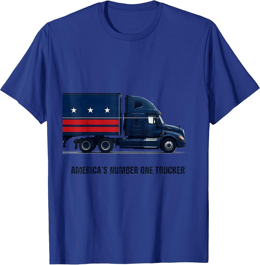 America's Number One Trucker Patriotic Semi-Truck Driver T-Shirt - Royal Blue