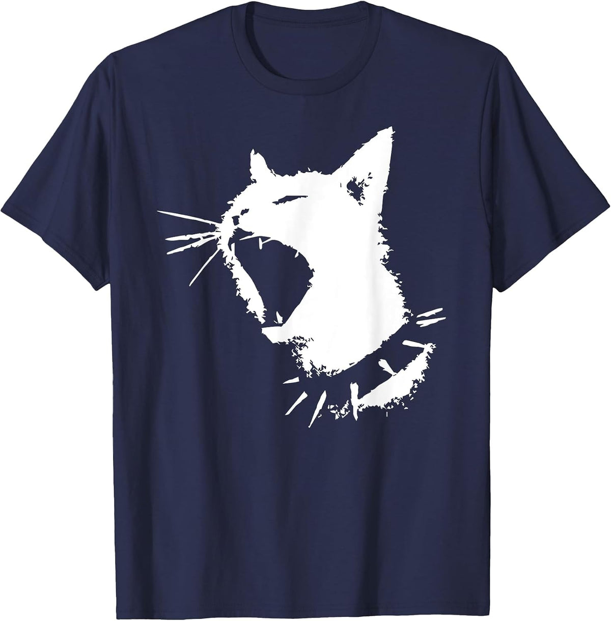 Cat Skull Punk Y2k Cute Creepy Kitty Goth Black Alt Gothic T-Shirt - Navy Blue