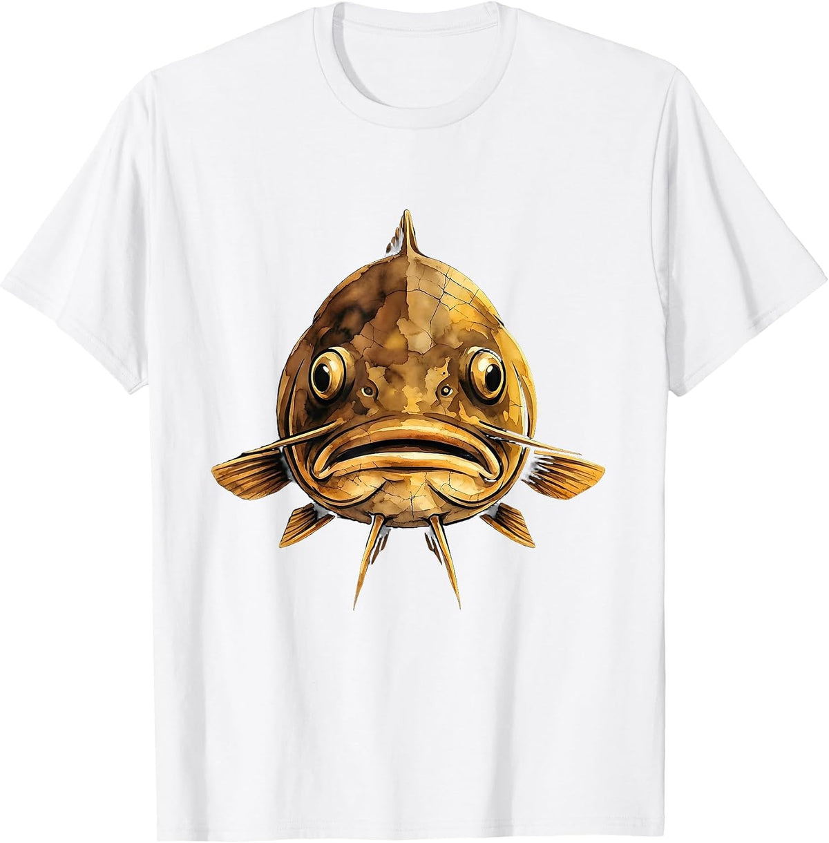 Catfish Close-Up Bold Fishing Graphic T-Shirt - White