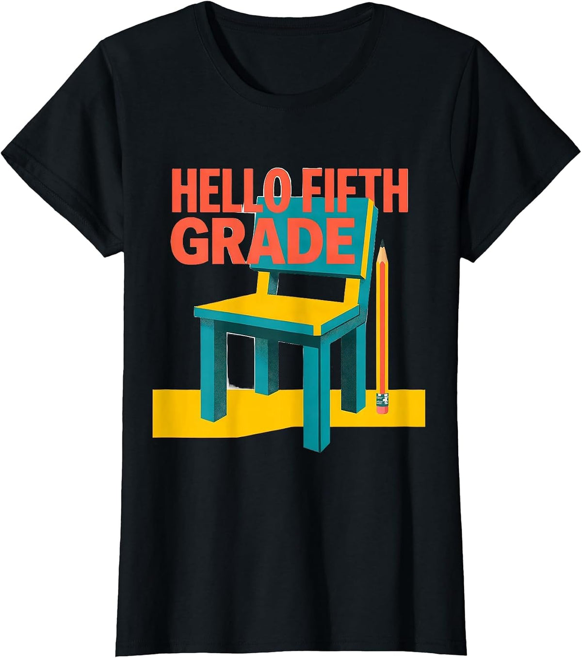 Hello Fifth Grade Geometric Back To School Teacher Student T-Shirt - Black