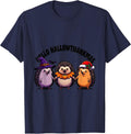 Hello HallowThankmas Cartoon Holiday Mashup Halloween T-Shirt - Navy Blue