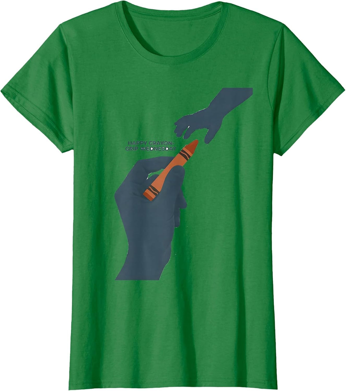 Women's Happy Crayon-Grip Wednesday Occupational Therapy OT T-Shirt - Kelly Green