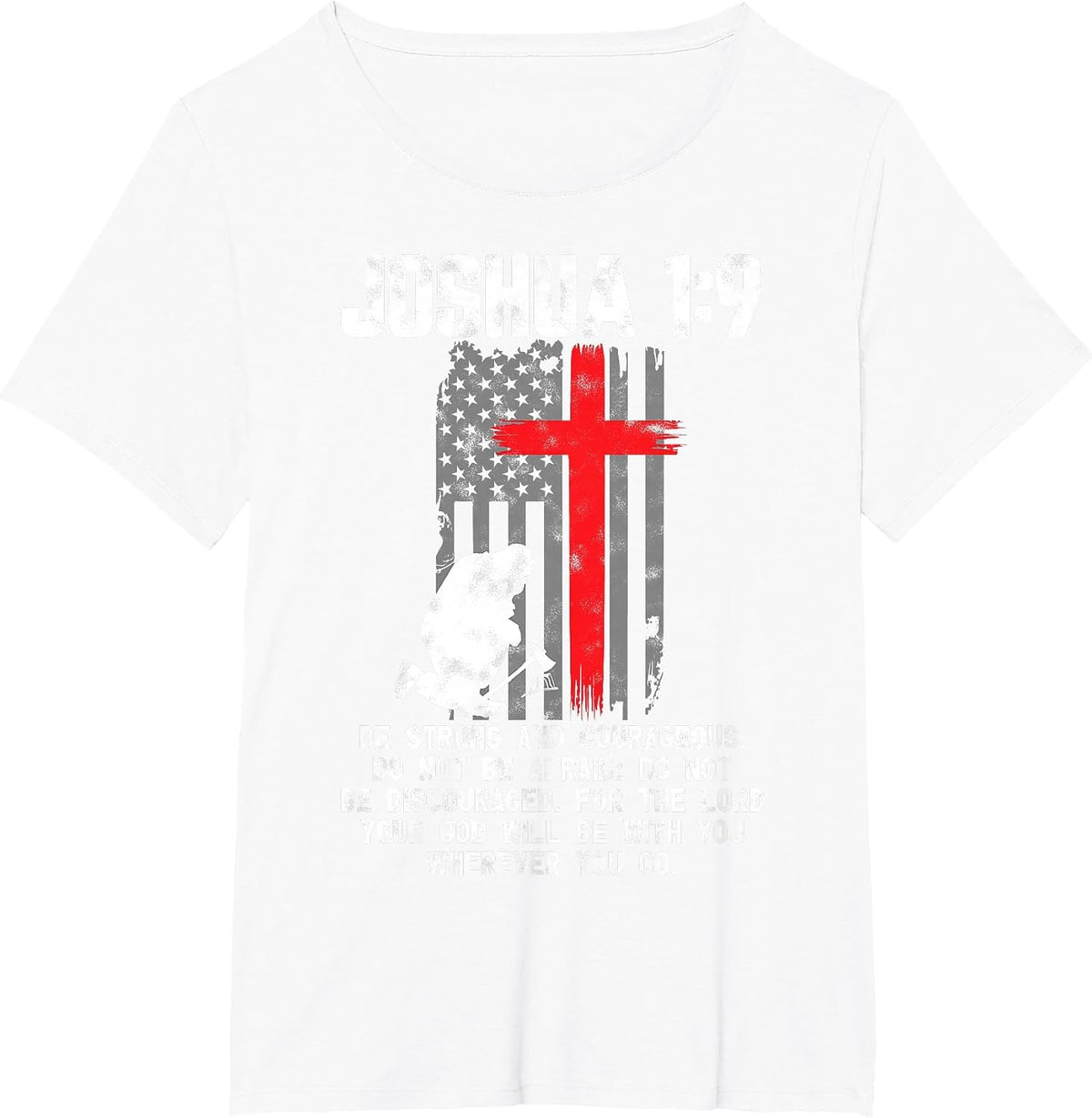 Thin Red Line Firefighter Cross Bible Verse Christian T-Shirt - White