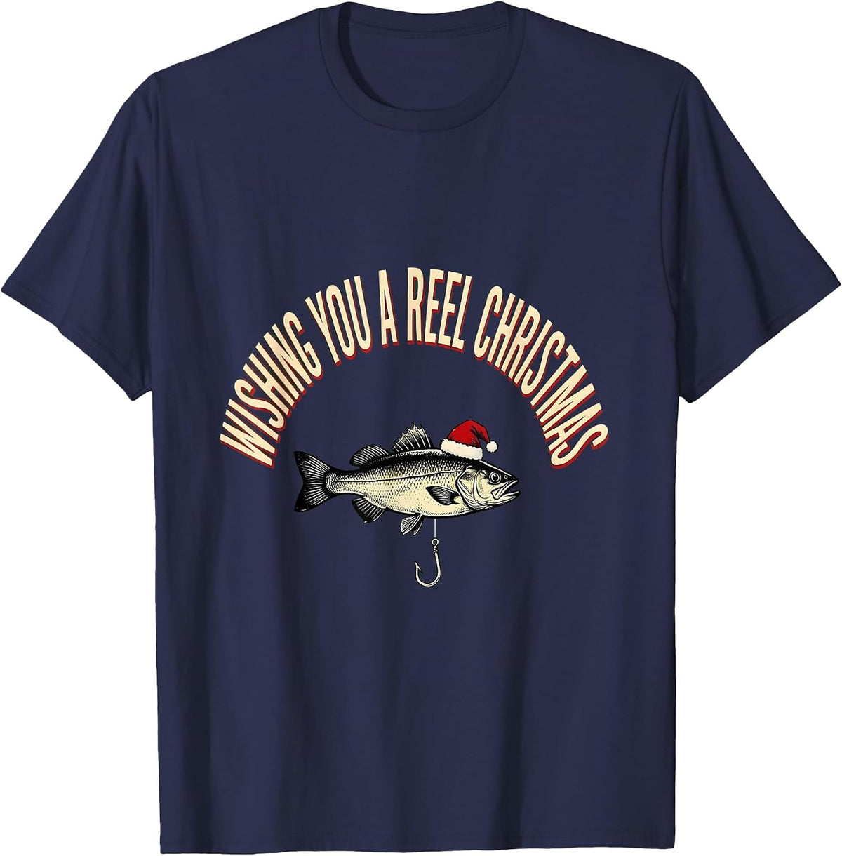 Wishing You A Reel Christmas Funny Fishing Christmas Dad T-Shirt - Navy Blue
