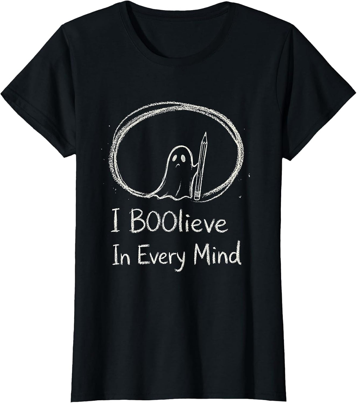I BOOlieve In Every Mind Funny Teacher Halloween Zombie Pun T-Shirt - Black