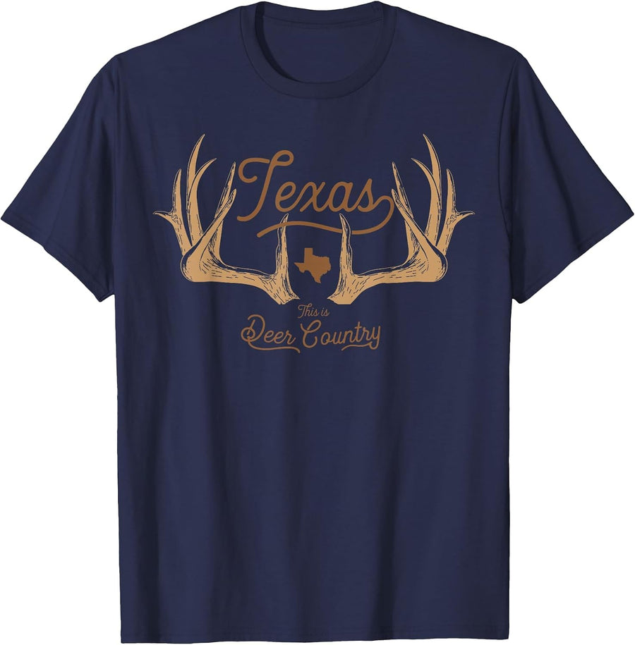 Texas Deer Country Hunting Whitetail T-Shirt - Navy Blue