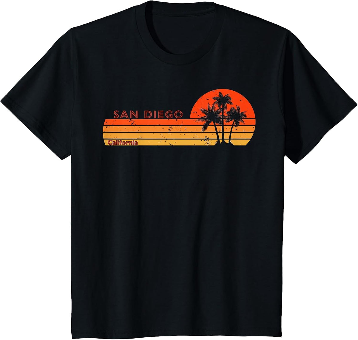 San Diego California Retro Vintage Sunset T-Shirt - Black