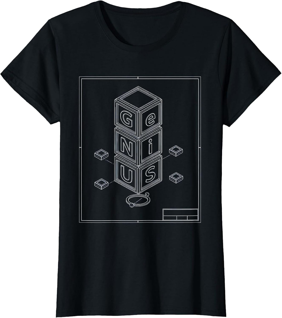 Ge Ni U S Technical Blueprint Periodic Table Chemistry Joke T-Shirt - Black