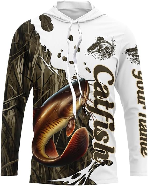 Grass Lake Camo Custom Catfish Fishing Long Sleeve Shirts, Catfish Tournament Fishing Shirts - Long Sleeves Hooded Upf