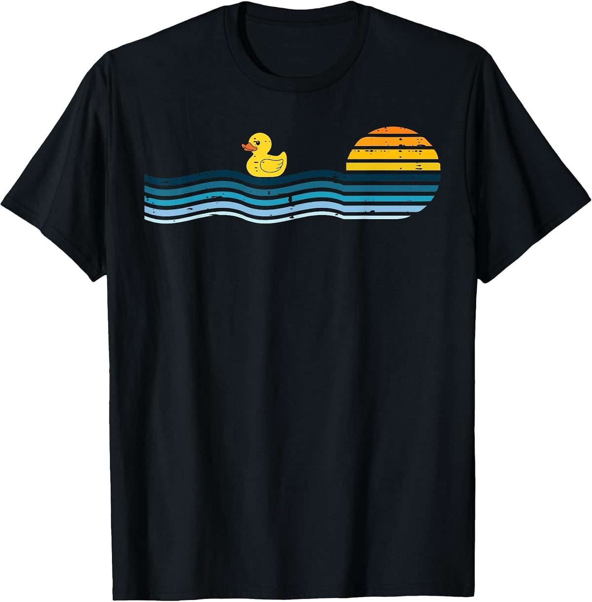 Duck Sunset Retro Waves Vintage Animal Lover Men Women Kids T-Shirt - Black