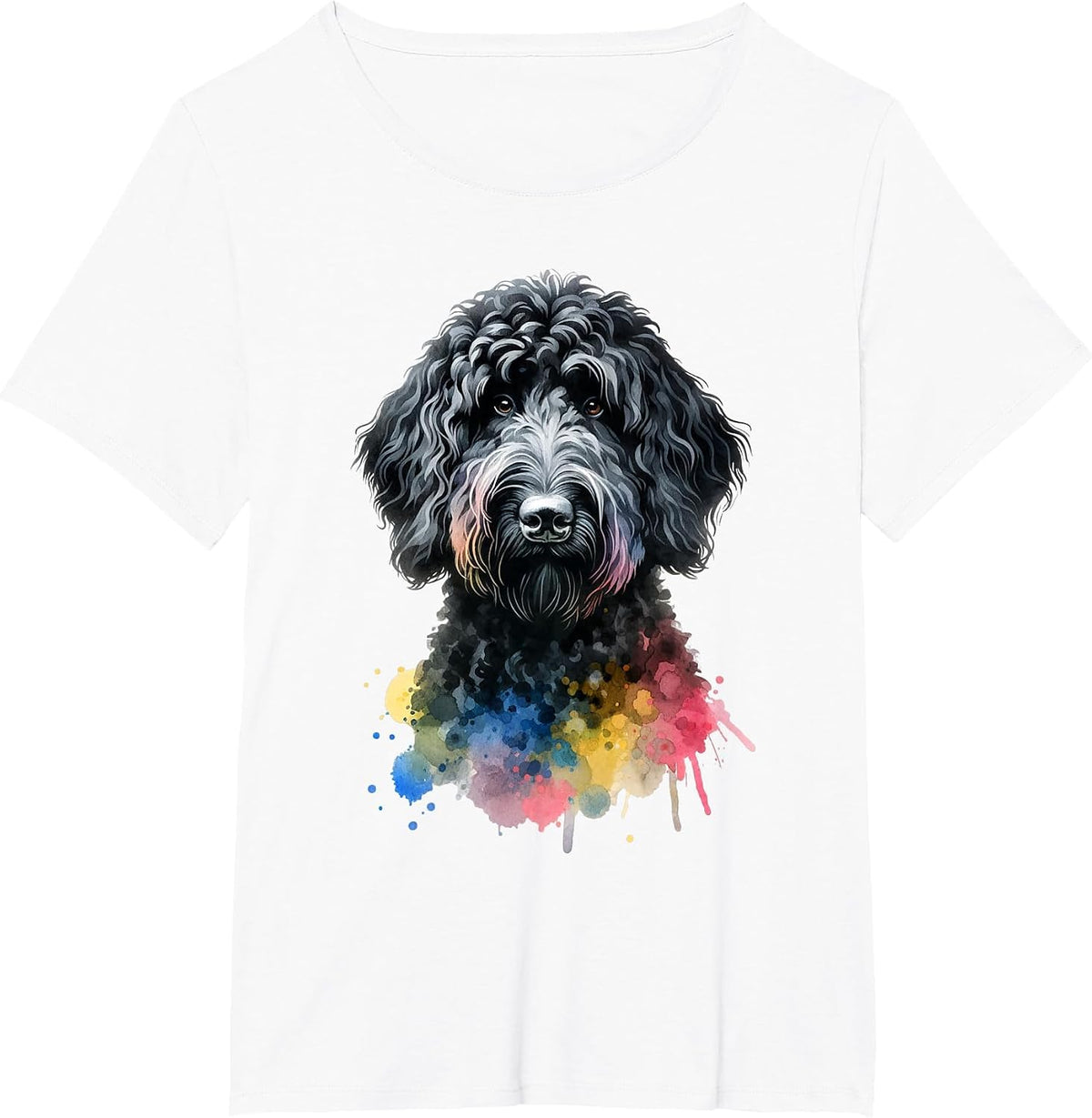 Black Labradoodle Dog Watercolor Artwork T-Shirt - White
