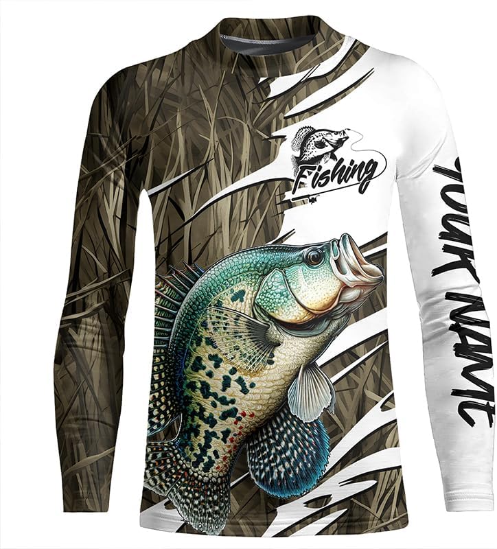 Crappie Fishing Custom Camo Long Sleeve Fishing Shirts, Crappie Fishing Tournament Apparel - Kid Long Sleeves Upf