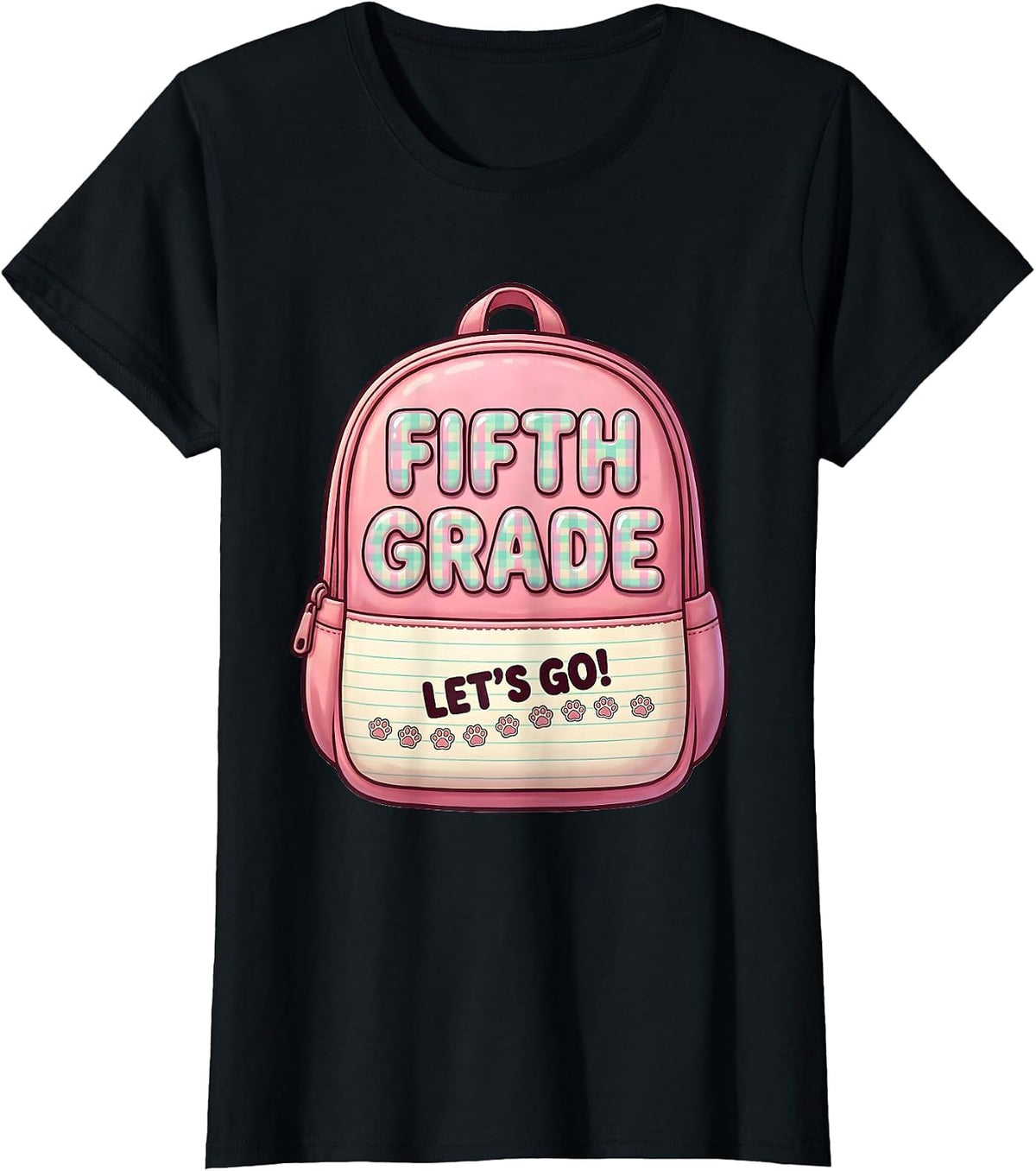 Women's Fifth Grade Let's Go Cute Kawaii Back to School Teacher T-Shirt - Black