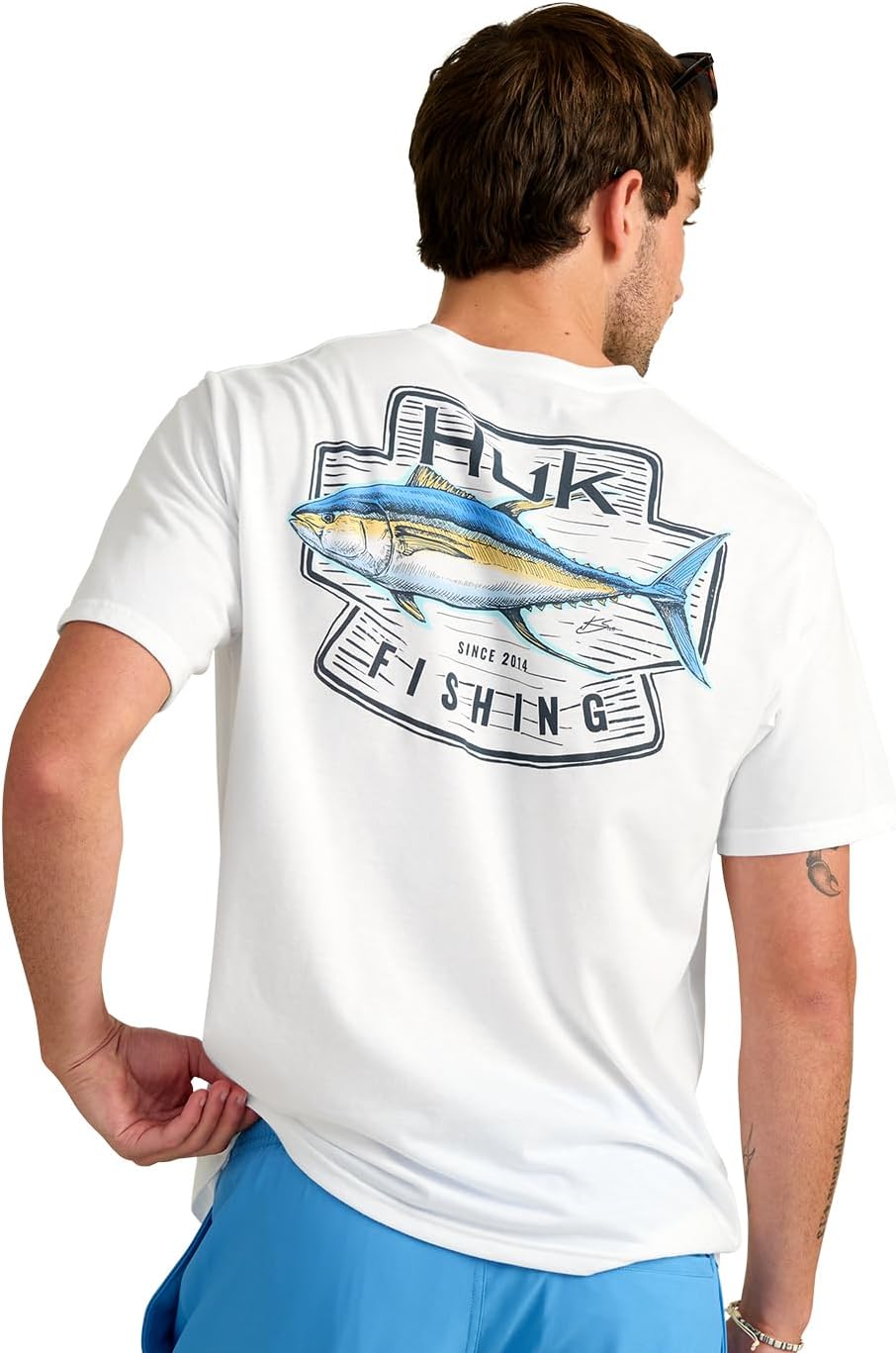 HUK Men's Kc Scott Original Fishing Artwork Graphic Pocket Tee Shirts, Short Sleeve Casual T-Shirts, Soft Cotton Blend - Kc
