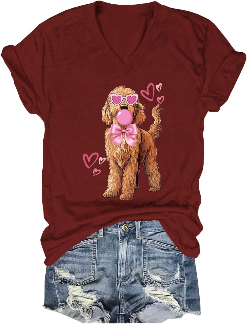 Goldendoodle Valentines Shirt Valentines Day Golden Doodle Shirt V Neck - V-Neck Claret3