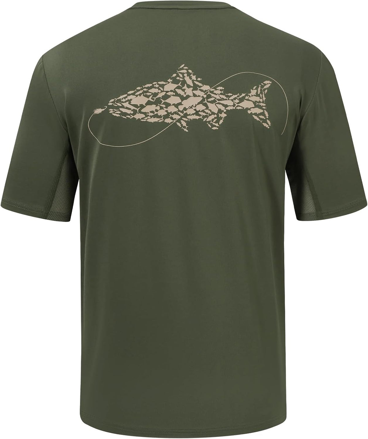 BASSDASH Men’s Graphic T-Shirts Short Sleeve Fishing Shirt UPF 50+ Moisture Wicking UV Sun Protection FS36M - Olive