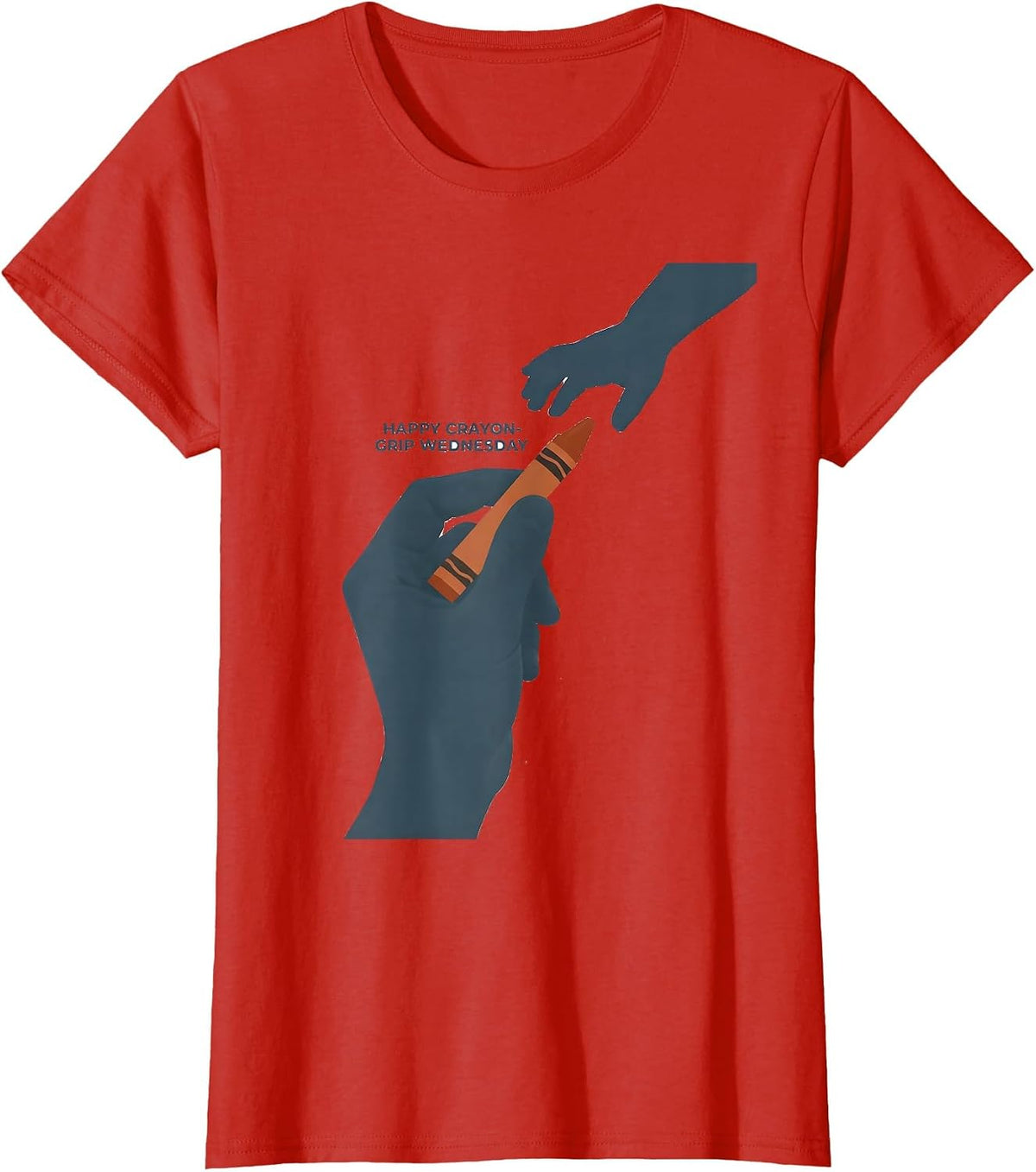 Women's Happy Crayon-Grip Wednesday Occupational Therapy OT T-Shirt - Red