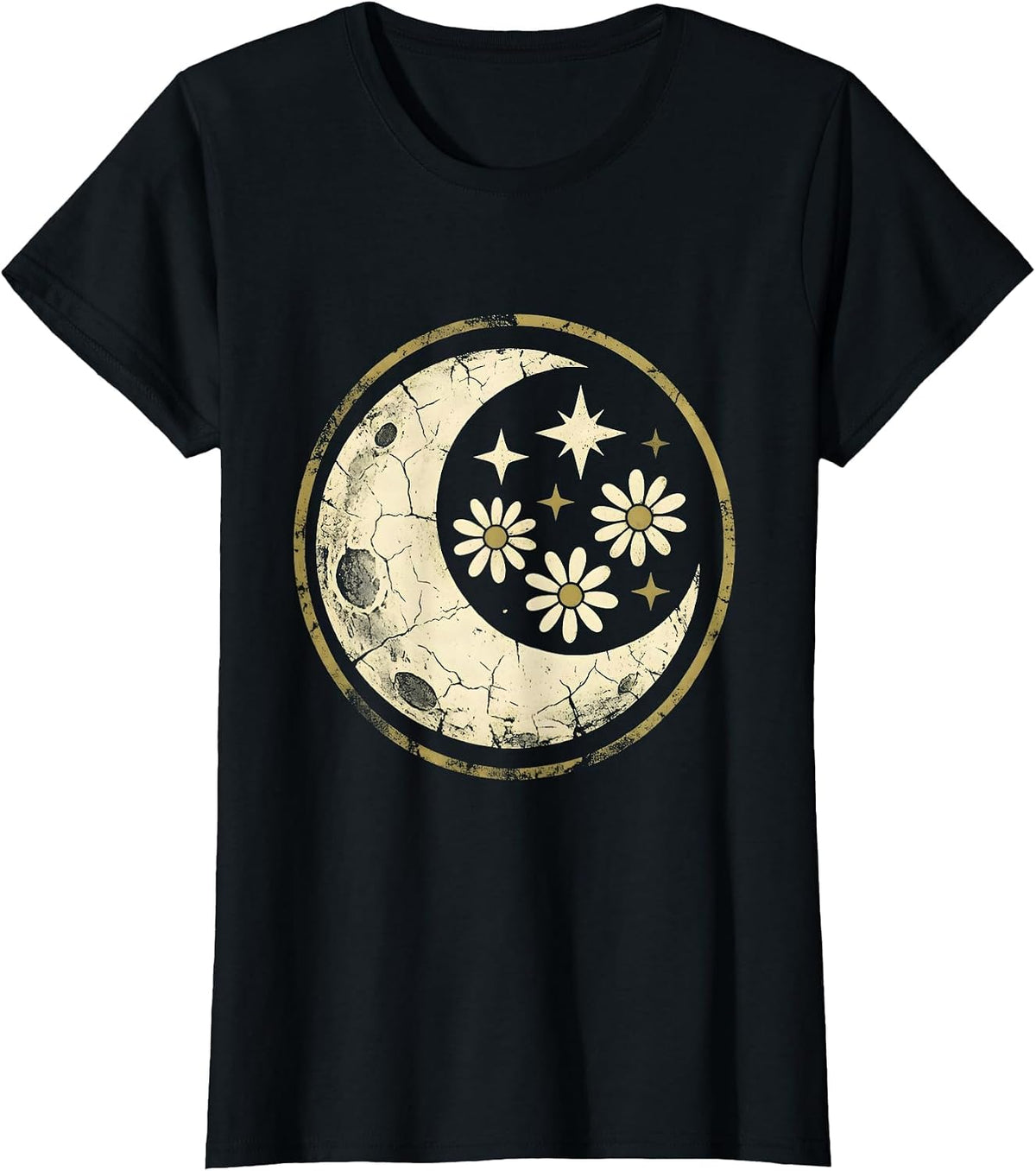 Women's Telescope Moon Gazing Celestial Night Sky Design T-Shirt - Black