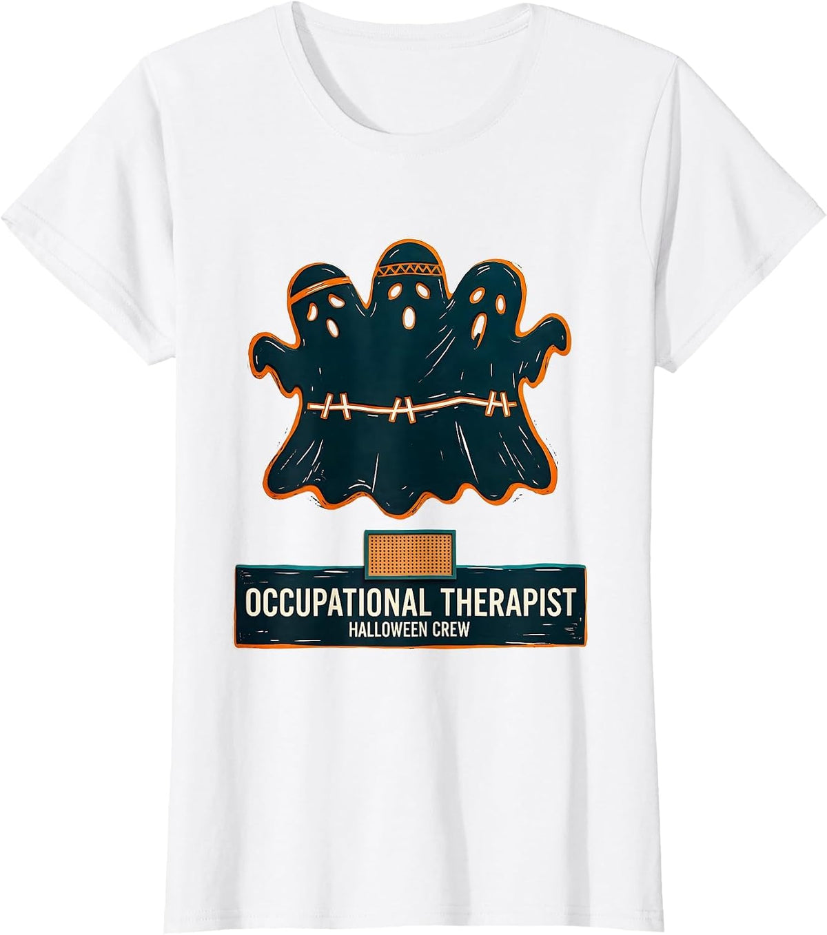 Occupational Therapist Halloween Crew Linocut Ghost Office T-Shirt - White