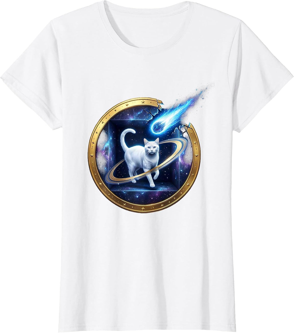 Cosmic Cat Quantum Physics Humor Science Enthusiast T-Shirt - White