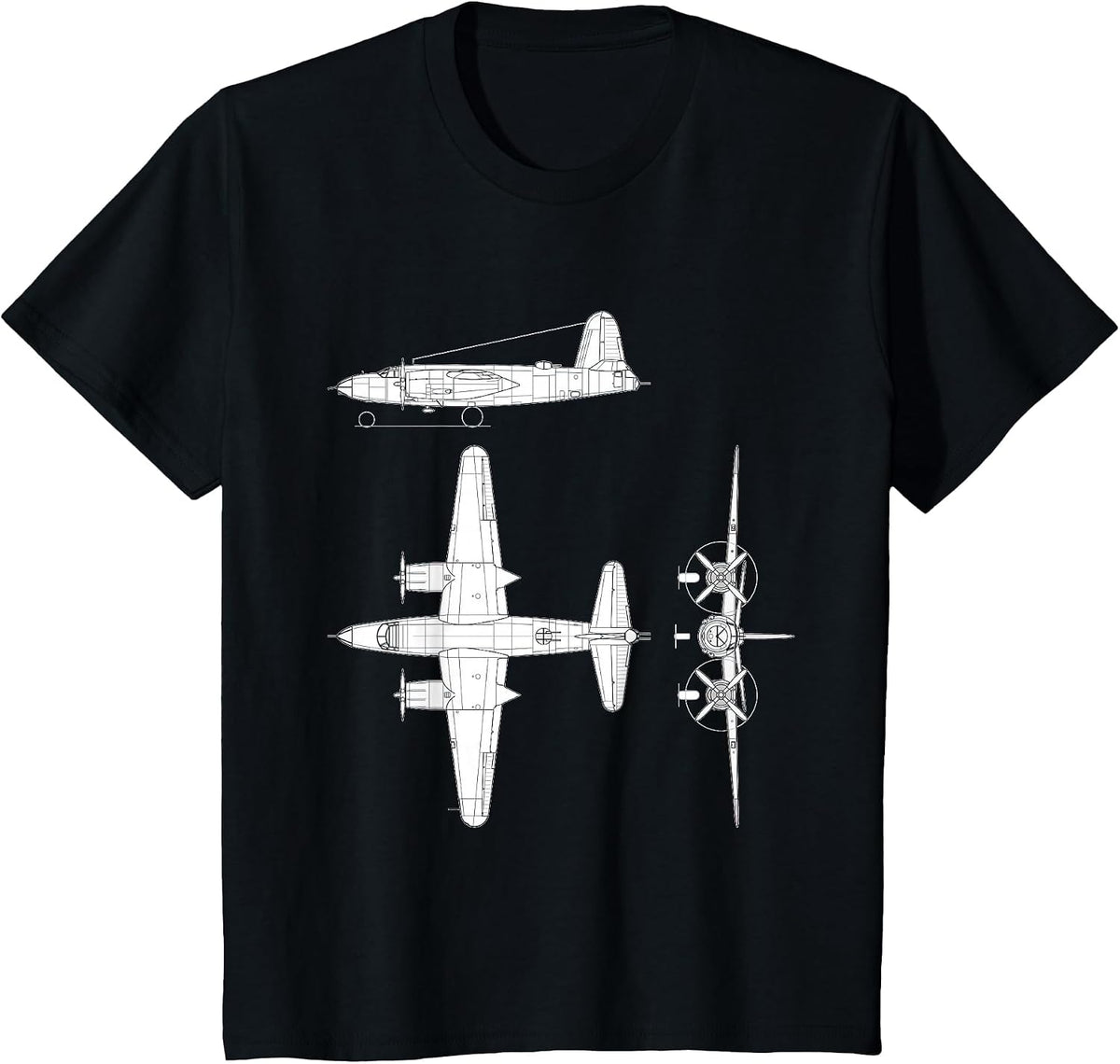Martin B-26 Marauder WW2 Bomber Airplane Blueprint T-Shirt - Black