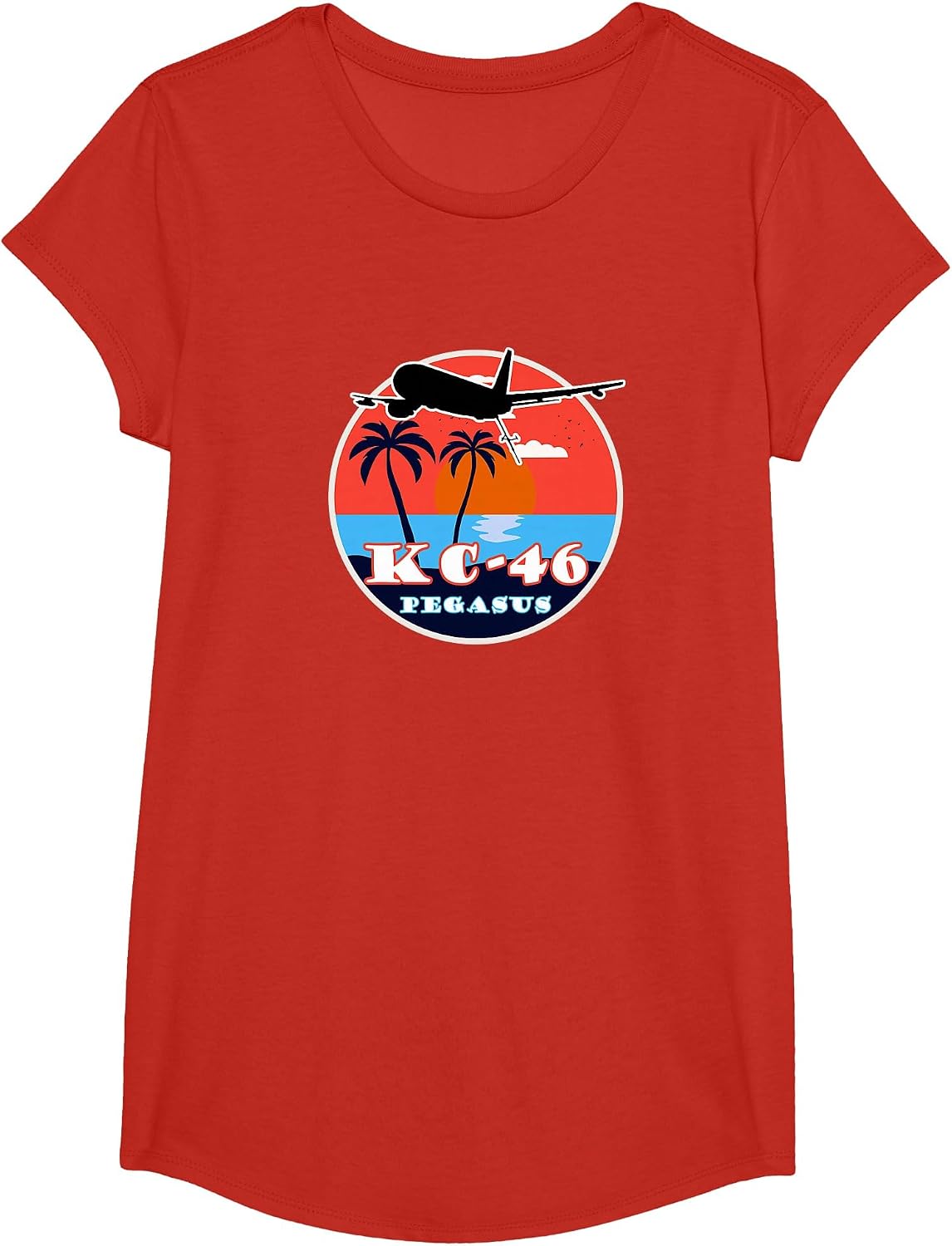 KC-46 Pegasus Vintage Tropical Sunset Air Refueling T-Shirt - Girls Red