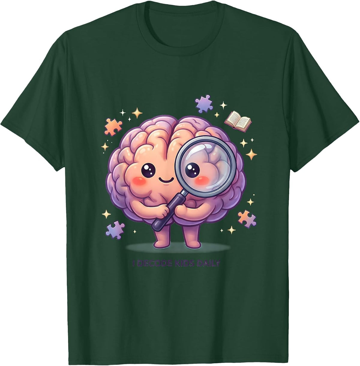 I Decode Kids Daily School Psychologist Design T-Shirt - Dark Green