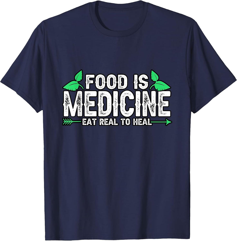 Dietitian Food is Medicine Eat Real to Heal Vegan Ketogenic T-Shirt - Navy Blue