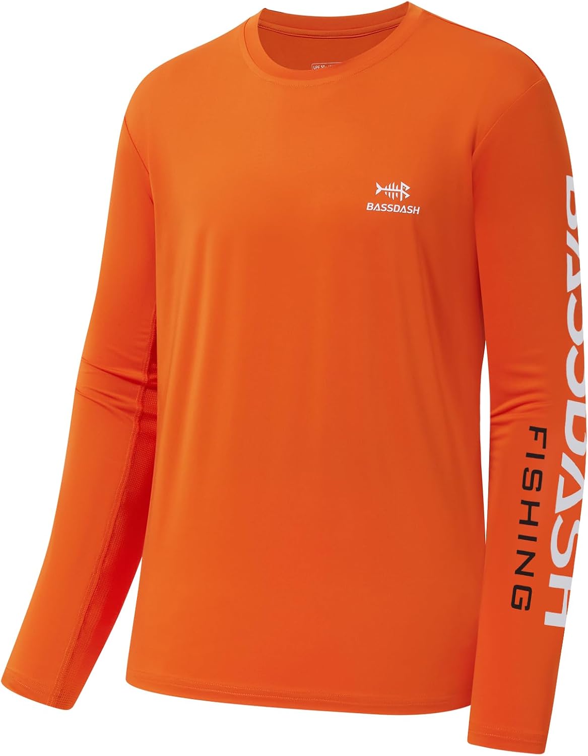 BASSDASH Fishing T Shirts for Men UV Sun Protection UPF 50+ Long Sleeve Tee T-Shirt - Tangerine\/White Logo