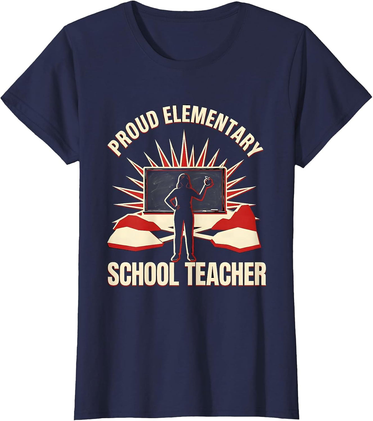 Women's Proud Elementary School Teacher Graphic Design T-Shirt - Navy Blue