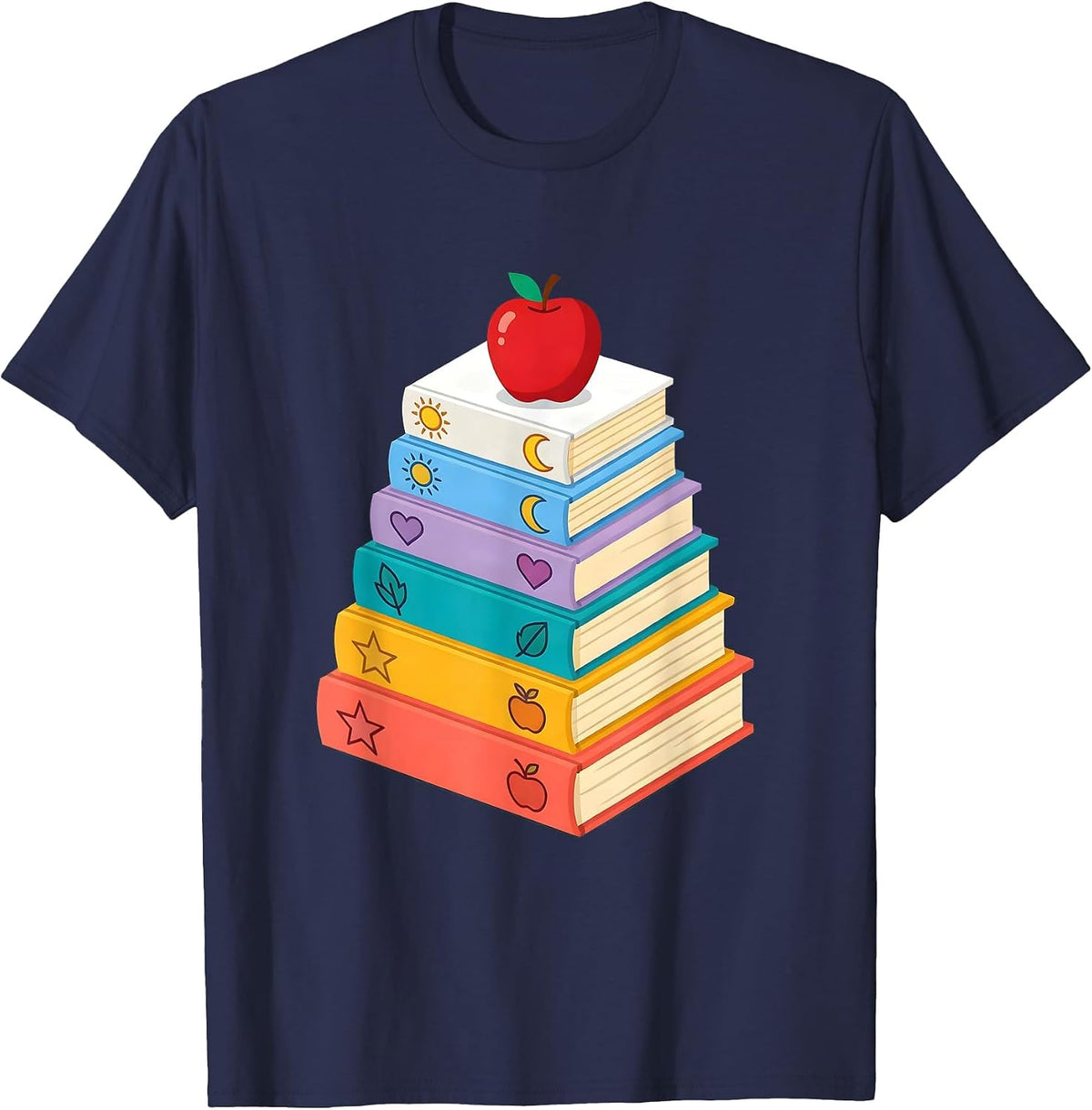 Elementary Teacher Colorful Books Graphic T-Shirt - Navy Blue