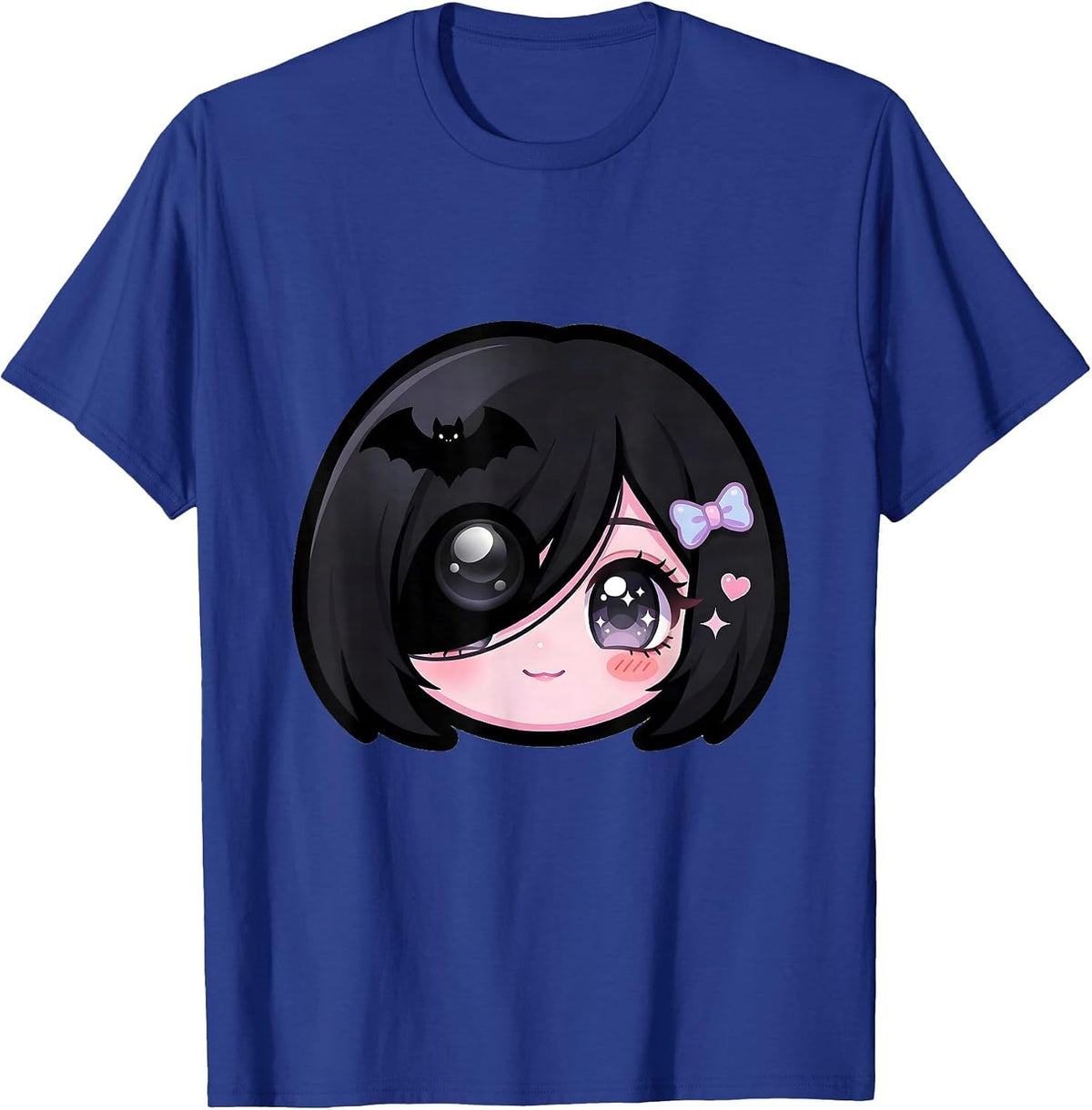 Emo Girl Dark Hair One Eye Graphic Design T-Shirt - Royal Blue