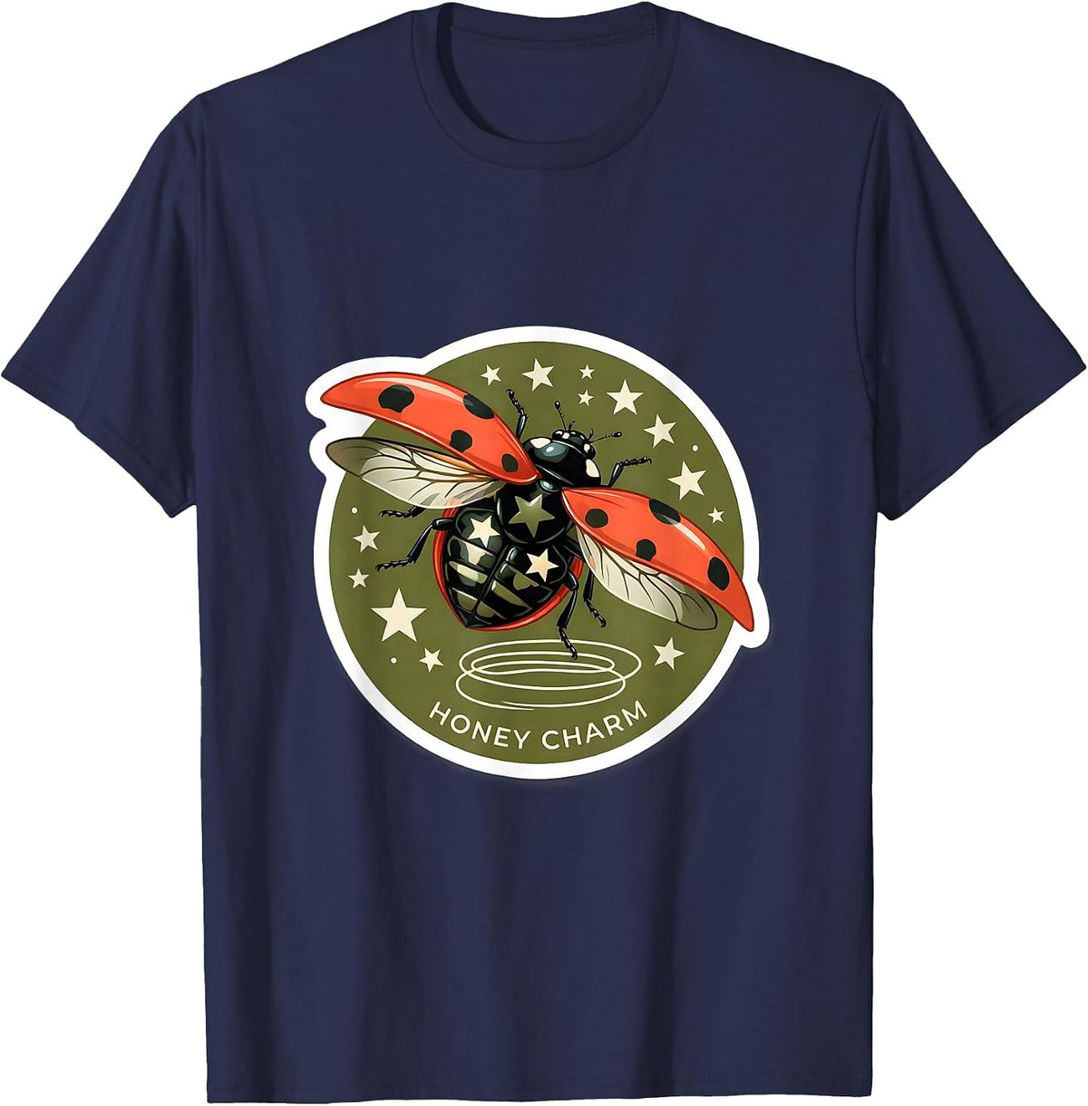 Honey Charm Y2K Kawaii Ladybug Grunge 90s Vintage Teen T-Shirt - Navy Blue