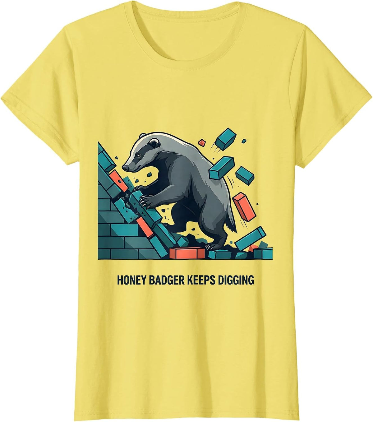 Women's Honey Badger Keeps Digging Funny Animal Lover Meme Humor T-Shirt - Lemon Yellow