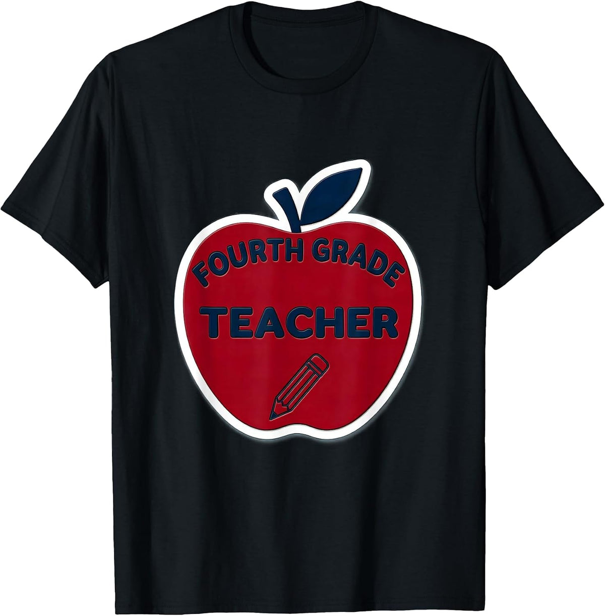 Men's Fourth Grade Teacher Cute Apple Pencil Back To School T-Shirt - Black